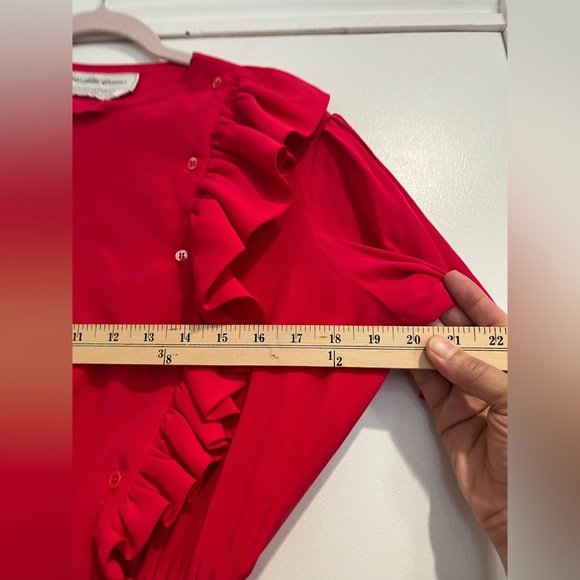 Saks Fifth Avenue Vintage 50s 60s Red Silk Dress with Ruffle Detail Sz. S - Picture 5 of 8